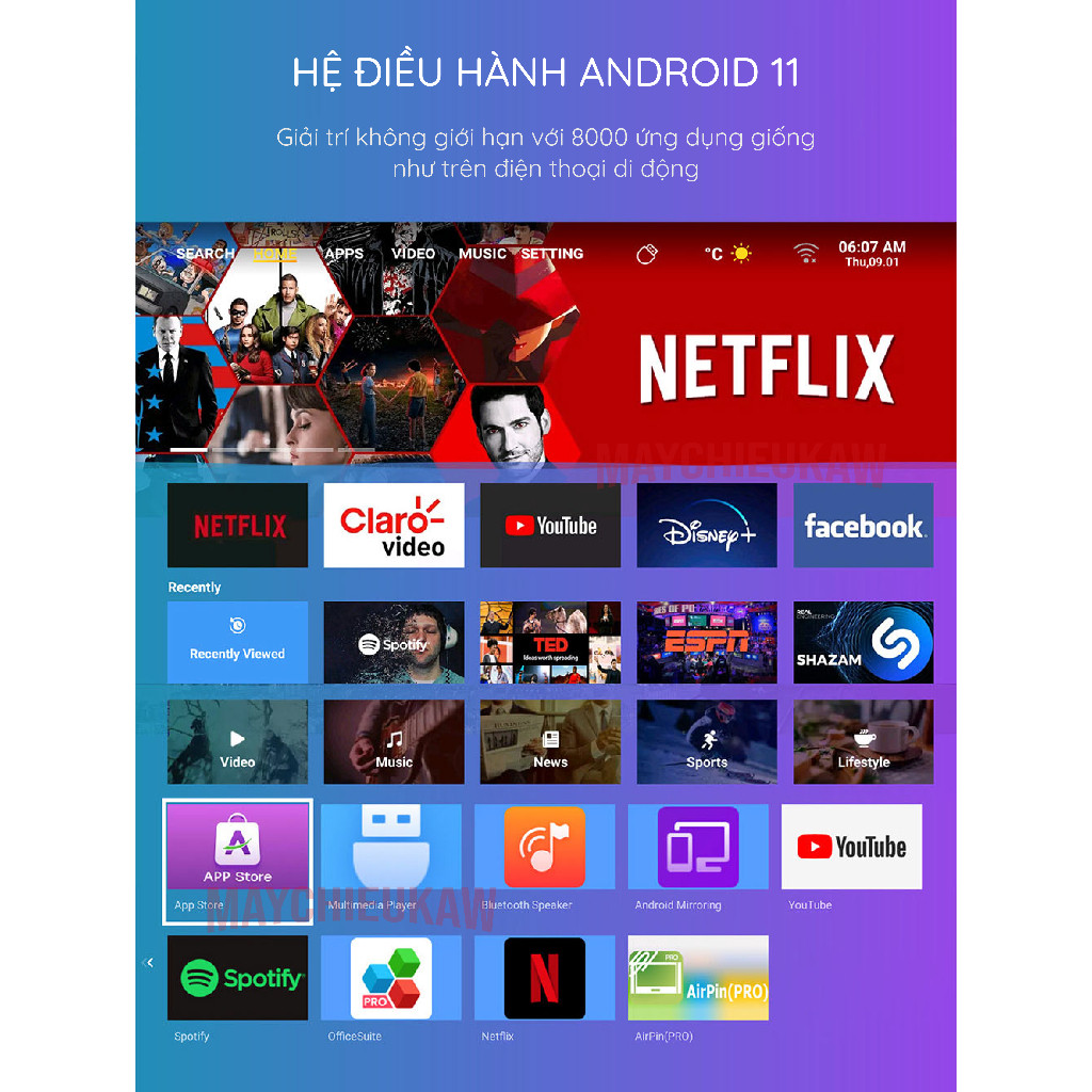 Máy chiếu tích hợp pin KAW Leser Hition KAW K1 - Độ Phân Giải Full HD, Tích Hợp Đèn Bàn, Đa Ứng Dụng | BigBuy360 - bigbuy360.vn