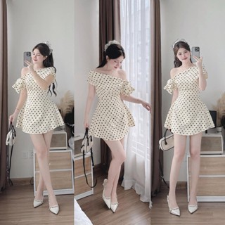 HỎA TỐC (Bigsize 50-90kg) Đầm Váy Nữ Xòe Chữ A Lệch Trễ Vai Thắt Nơ, Phong Cách Trẻ Trung – Dự Tiệc, Chụp Hình, Du Lịch