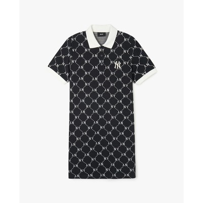 MLB - Đầm polo nữ cổ bẻ tay ngắn mini Diamond Monogram Jacquard Piqué_3FOPM0443-50BKS