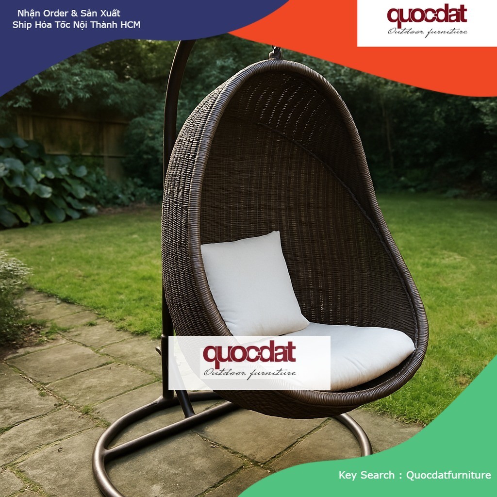 [HÀNG ĐẶT] 012 – Ghế Xích Đu Xuất Khẩu Cao Cấp, Poly Rattan Swing Chair | QuocDatFurniture