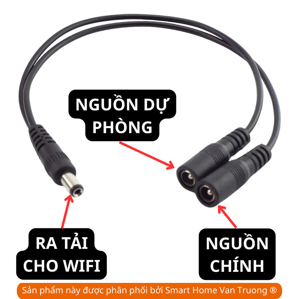 Đầu nối nguồn dự phòng 12V, UPS 12V cho wifi camera DC 2 ra 1