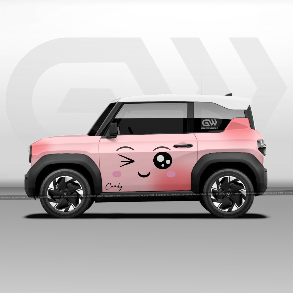 Decal Tem Xe VF3 Chấm Hồng Cute - Mẫu 049 - Tùy Chỉnh Theo Yêu Cầu - Tem Xe VF3 Đẹp