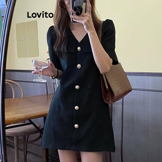 Đầm Lovito màu trơn cài nút phong cách thường ngày cho nữ LNE56038
