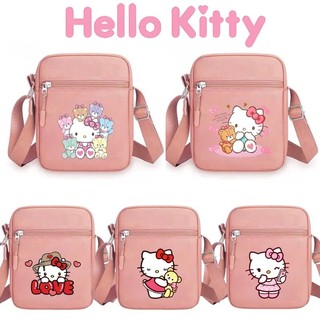 Hello Kitty series dễ thương màu hồng hoạt hình in túi đeo chéo thời trang túi vuông du lịch túi lưu trữ đa chức năng