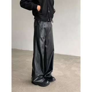Quần da nam thẳng chân rộng, style retro drap đen WL055