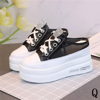 Lưới Thoáng Khí Siêu Cao Gót 10cm Dép Tăng Chiều Cao Bên Trong Nữ Thu Đông 2023 Phong Cách Mới Nền Tảng Đế Dày Giày Lười Không Gót