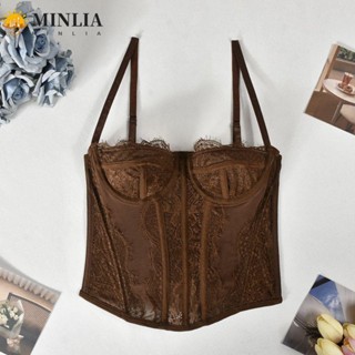 Áo hai dây ren MINLIA, Áo hai dây ren trong suốt vừa vặn, Áo hai dây dạo phố rỗng thanh lịch Áo Vest du lịch