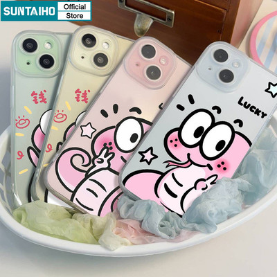 Suntaiho Hoạt Hình Dễ Thương Họa Tiết Rắn Màu Hồng Trong Suốt Mờ Dành Cho Iphone 16 15 14 12 13 11 Pro Max IP 7 8 Plus Iphon X Xs XR Xs Max TPU Silicon Mềm Cao Cấp Chống Sốc Ốp điện thoại