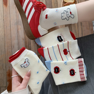 Tất Dễ Thương Nữ Ống Giữa Tất Ins Xu Hướng Mùa Hè Mỏng Nhật Bản Hoạt Hình Sinh Viên Sọc Chấm Bi Tất