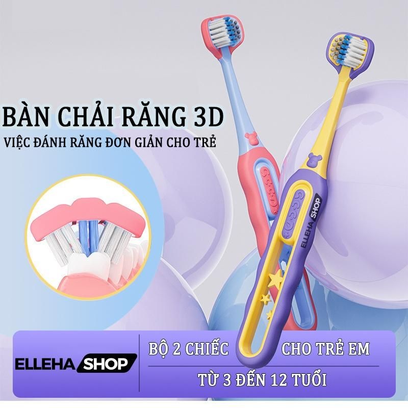 [Vỉ 2chiếc] Bàn Chải Đánh Răng Trẻ Em, Bộ 2 Chiếc, Lông Mềm Ba Mặt, Bàn Chải Làm Trắng Răng, Dành Cho Trẻ 3-12 Tuổi