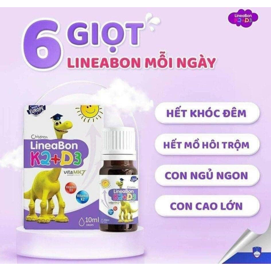 Lineabon D3K2 canxi cho trẻ, giúp trẻ cao lớn, ngủ ngon - d3k2 nhập khẩu chính hãng