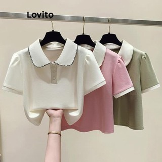 Áo thun Lovito phối viền tương phản chắp vá phong cách thường ngày dành cho nữ LNE51108