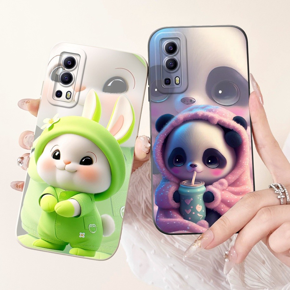 Ốp bảo vệ ống kính Vivo Y72 5G / Y52 5G Vivo V2041 V2053 Y52 Y72 5G Vỏ silicon mềm hoạt hình gấu trú