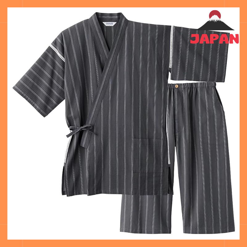 GUNZE Gentleman's Pajamas: Front-Opening Jinbei Style, Sleep-Tech, Pre-Dyed Striped Fabric (Men's) -