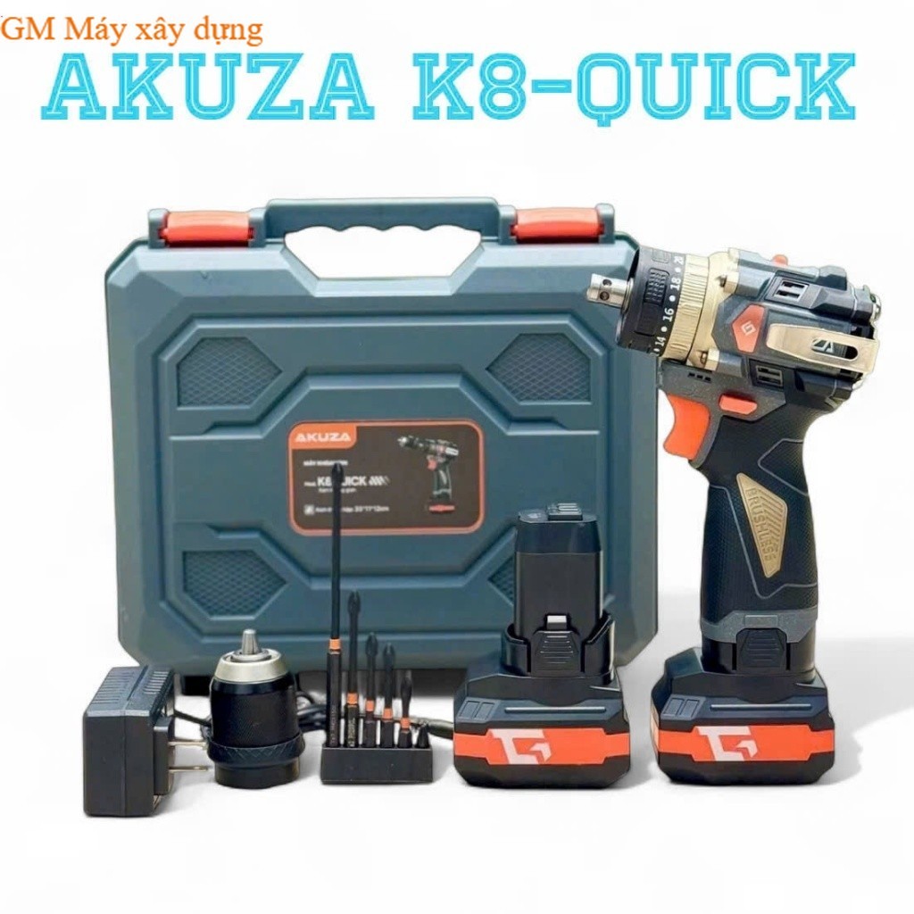 Máy Khoan Pin 16,8V AKUZA K8 Quick Không Chổi Than Đầu Kẹp Autolook GM MÁY XÂY DỰNG