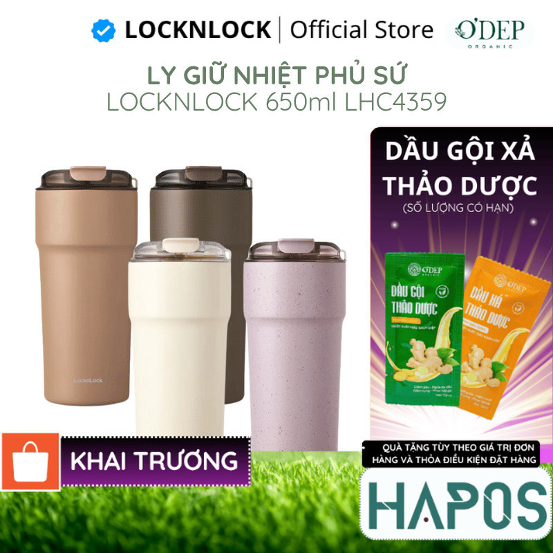 Ly giữ nhiệt phủ sứ LocknLock 650ml, Chính hãng, bằng thép không gỉ 304 Metro Cafe Tumbler LHC4359 -