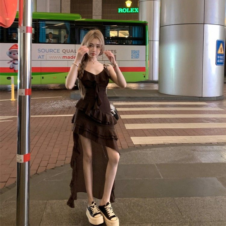 RICH-THEY Váy Hai Dây Phong Cách Retro Dành Cho Nữ Mùa Hè Váy Xếp Nếp Thời Trang Mới Gợi Cảm | BigBuy360 - bigbuy360.vn