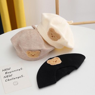 Mũ nồi dệt kim cho trẻ em Gấu nhỏ dễ thương Thu đông Phiên bản Hàn Quốc Mũ bé trai và bé gái màu trơn