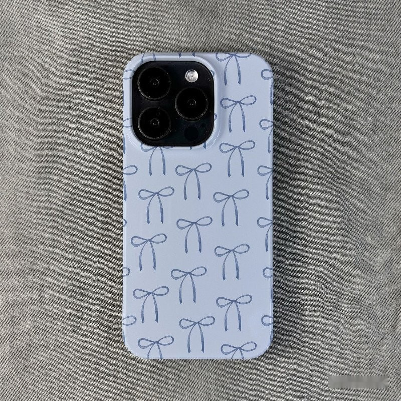 Ốp điện thoại nơ màu xanh toàn màn hình Ốp bảo vệ chống trầy xước dùng cho iPhone 15ProMax 16 14Plus