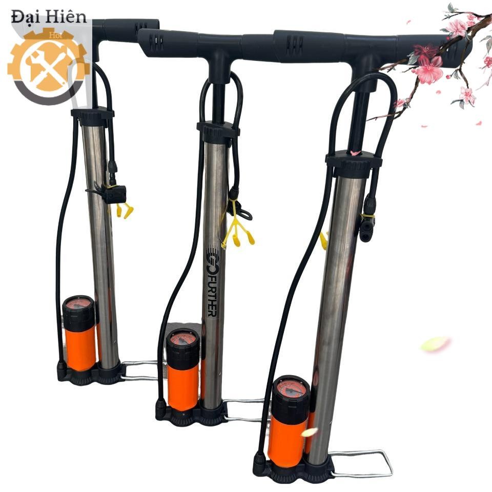 Bơm xe đạp bằng thép không gỉ, có đồng hồ đo áp suất, bơm xe máy, ô tô áp suất cao tiện lợi cho hộ gia đình tiện lợi