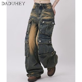 DaDuHey New American Style Ins High Street Hip Hop Jeans Niche High Waist Loose Wide Leg Pants plus Size Trousers