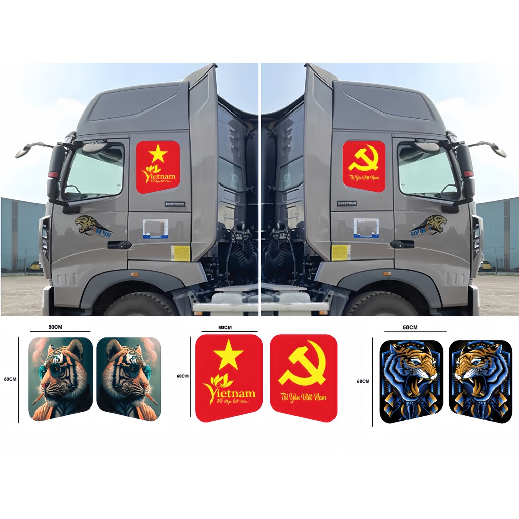 Tem dán đầu xe howo 5 chân - tem dán bửng xe howo mẫu mới. Tem decal xe tải Howo: tem cửa Howo