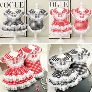 Váy đỏ đen nhiều lớp mùa xuân và mùa hè cho chó mèo, quần áo cho chó cưng