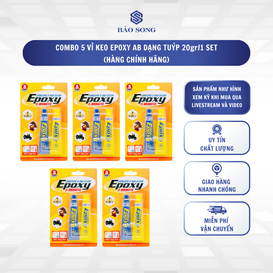 [GIÁ SỈ] Combo 5 vỉ 20gr Keo AB 2 tuýp, keo epoxy, keo dán 2 thành phần, keo dán siêu dính, keo cơ k