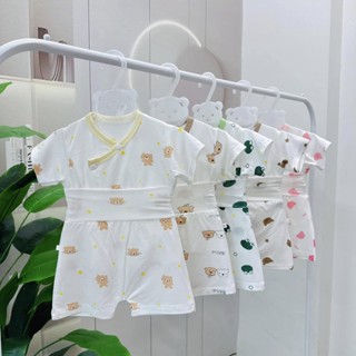 Bộ cộc cúc chéo cạp cao vải peptit trắng họa tiết mềm mát