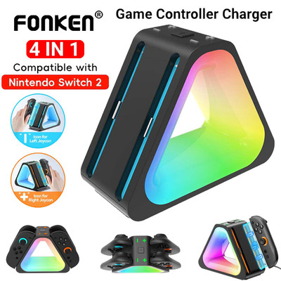 Bộ điều khiển Fonken Đế sạc 4 trong 1 có đèn RGB Đế sạc cho phụ kiện Nintendo Switch2 Joy-Con