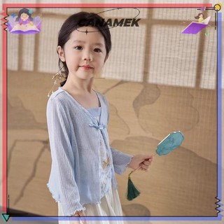 CANAMEK Mùa Hè Khăn Cho Bé Gái Nút Áo Cardigan Có Quần Áo Chống Nắng Cho Bé Thời Trang Và Đa Năng Điều Hòa Áo Sơ Mi CSF