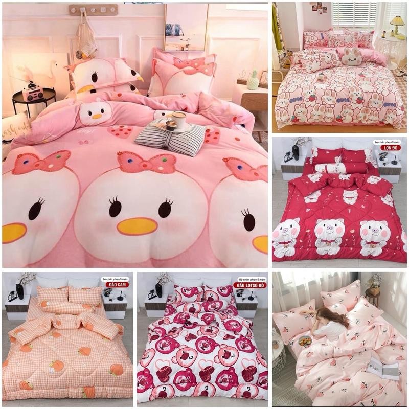 Bộ Chăn Phao 5 món Chăn Sẵn Ruột ,ga Gối Cotton Poly 1m6,1m8,chăn Mền Đẹp, Được Chọn mẫu