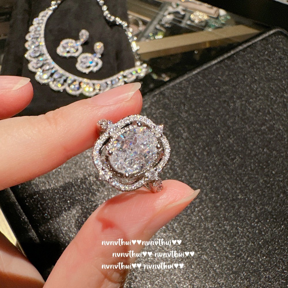 Nhẫn đá quý Austrian Palace Tám trái tim và tám mũi tên, Nhẫn cắt hoa băng hình giọt nước Zirconia 7