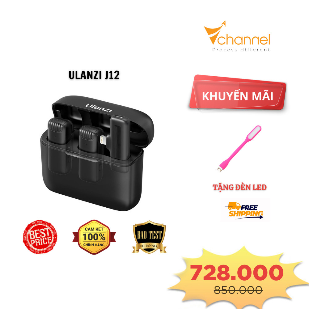 Ulanzi J12 - Micro thu âm cài áo không dây 2 TX + 1 RX cho điện thoại.