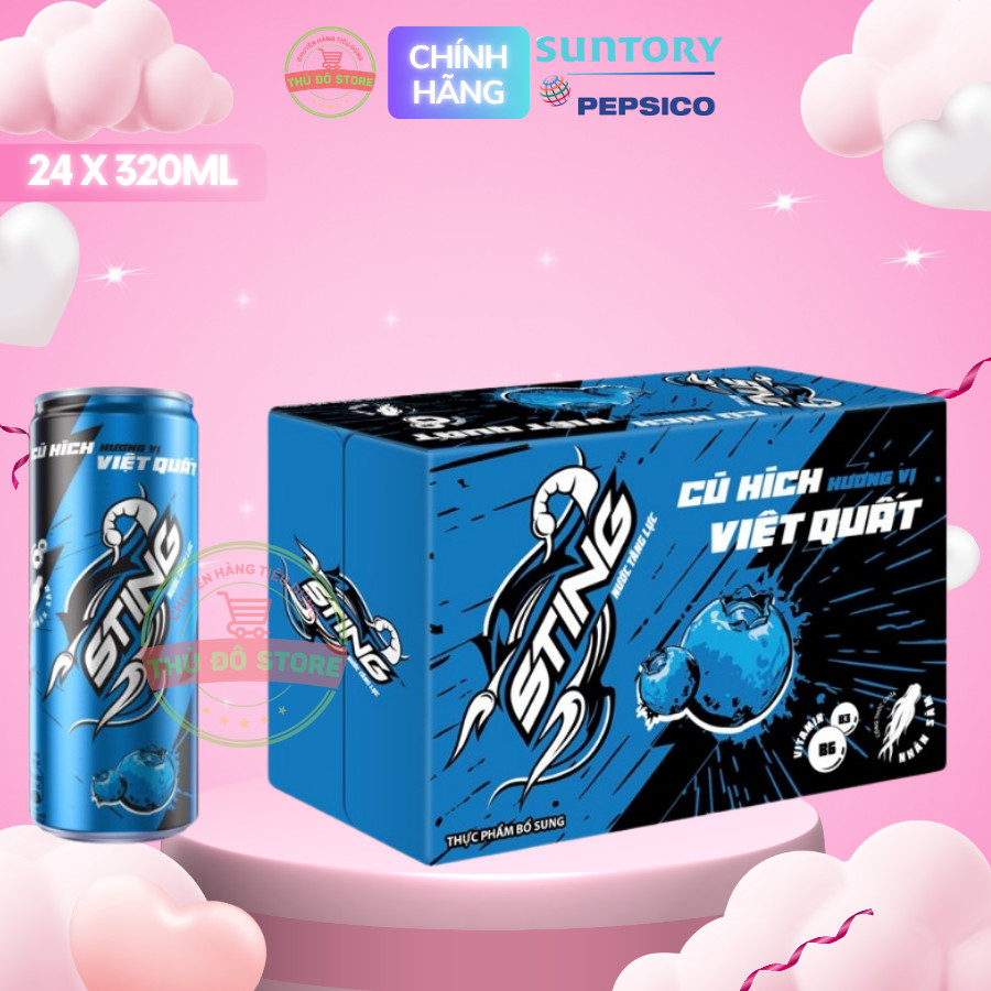 Nước Tăng Lực Sting Việt Quất (Xanh) - Thùng 24 Lon x 320ML