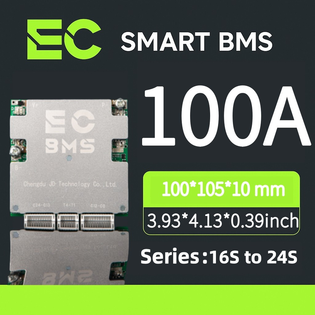 EC24S100A Smart BMS 16-24S 100A APP Bluetooth Active Balance LiFePO4 Li-ion UART CAN RS485 EBike Sol