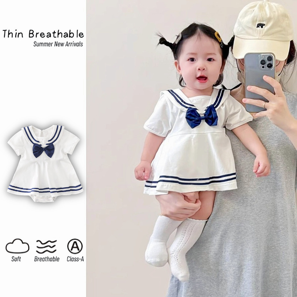 Mùa Hè Mới Bé Gái Phong Cách Đại Học Tam Giác Romper 0-28 Tháng Cotton Nguyên Chất Dễ Thương Phong Cách Công Chúa Xì Hơi Đầm Bodysuit