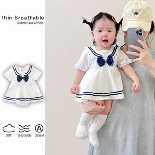 Mùa Hè Mới Bé Gái Phong Cách Đại Học Tam Giác Romper 0-28 Tháng Cotton Nguyên Chất Dễ Thương Phong Cách Công Chúa Xì Hơi Đầm Bodysuit