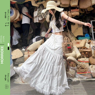 Bộ Đồ Đi Biển Màu Trắng MR2001- Set Áo Croptop Trễ Vai Phối Chân Váy Dài Sang Chảnh Hottrend Mặc Hè