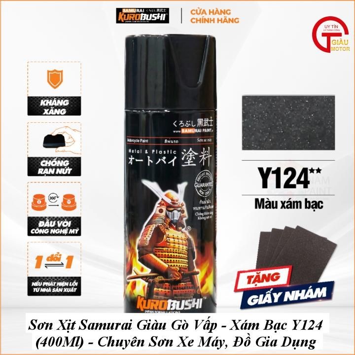 Sơn Xịt Samurai Giàu Gò Vấp - Xám Bạc Y124 (400Ml) - Chuyên Sơn Xe Đồ Gia Dụng