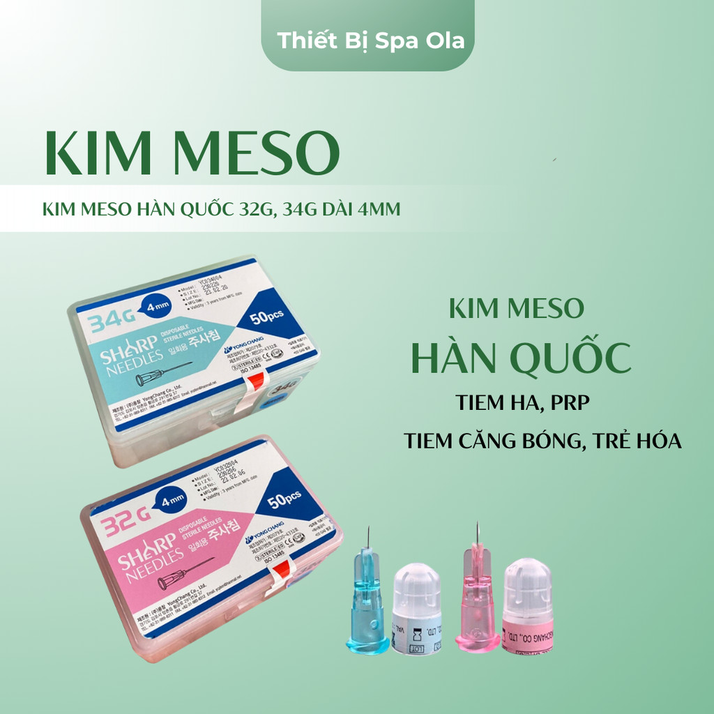 Kim MESO 32G 34G Dài 4mm, Tiêm Dưỡng Chất Căng Bóng Da, PRP