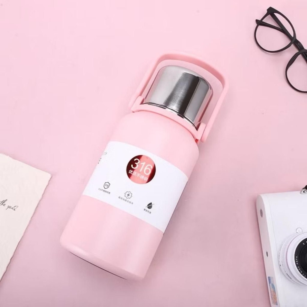 Bình giữ nhiệt 4 lớp BOSS DKADI màu hồng 1000ml 1L inox 316 Có nắp kèm cốc infinite