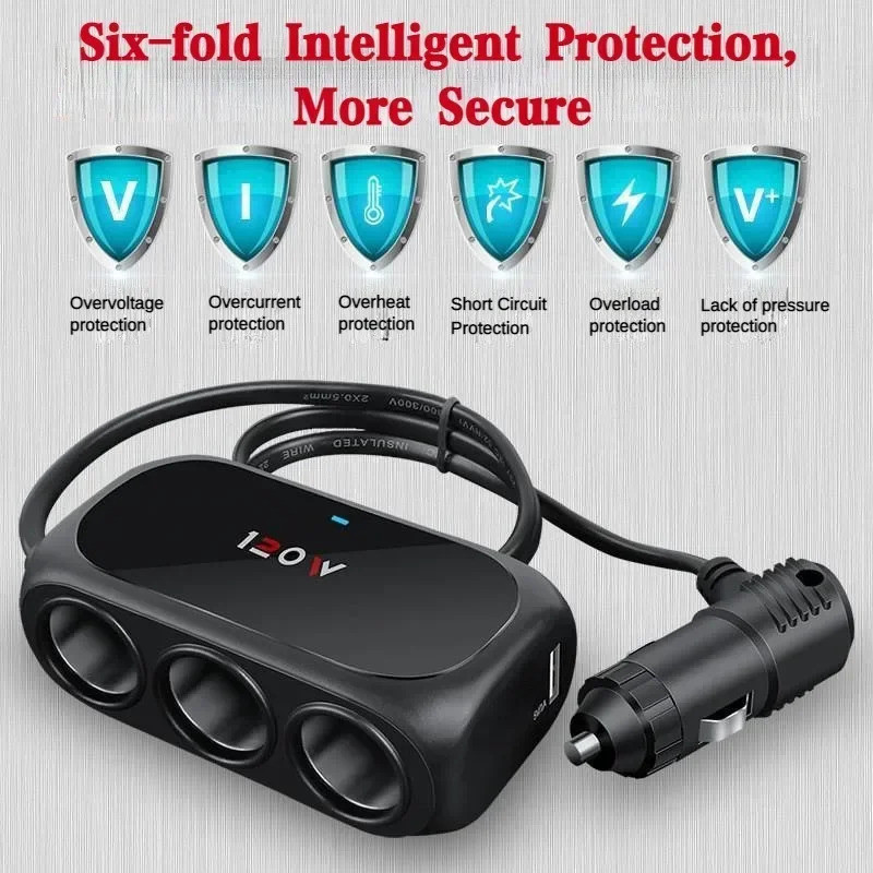 3 Ổ Cắm Xe Bật Lửa Bộ Chia Dual USB LED Xe Sạc Nhanh 120W 12V 24V Bộ Sạc Xe Hơi Cho iPhone GPS dashc