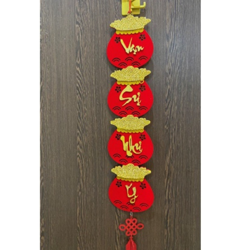 Dây treo nhung đỏ TL04 dây gạo vàng trang trí tết