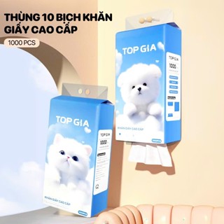 Thùng 10 gói Khăn giấy rút treo tường Top Gia, giấy vệ sinh treo tường 1000 tờ 4 lớp tặng móc treo