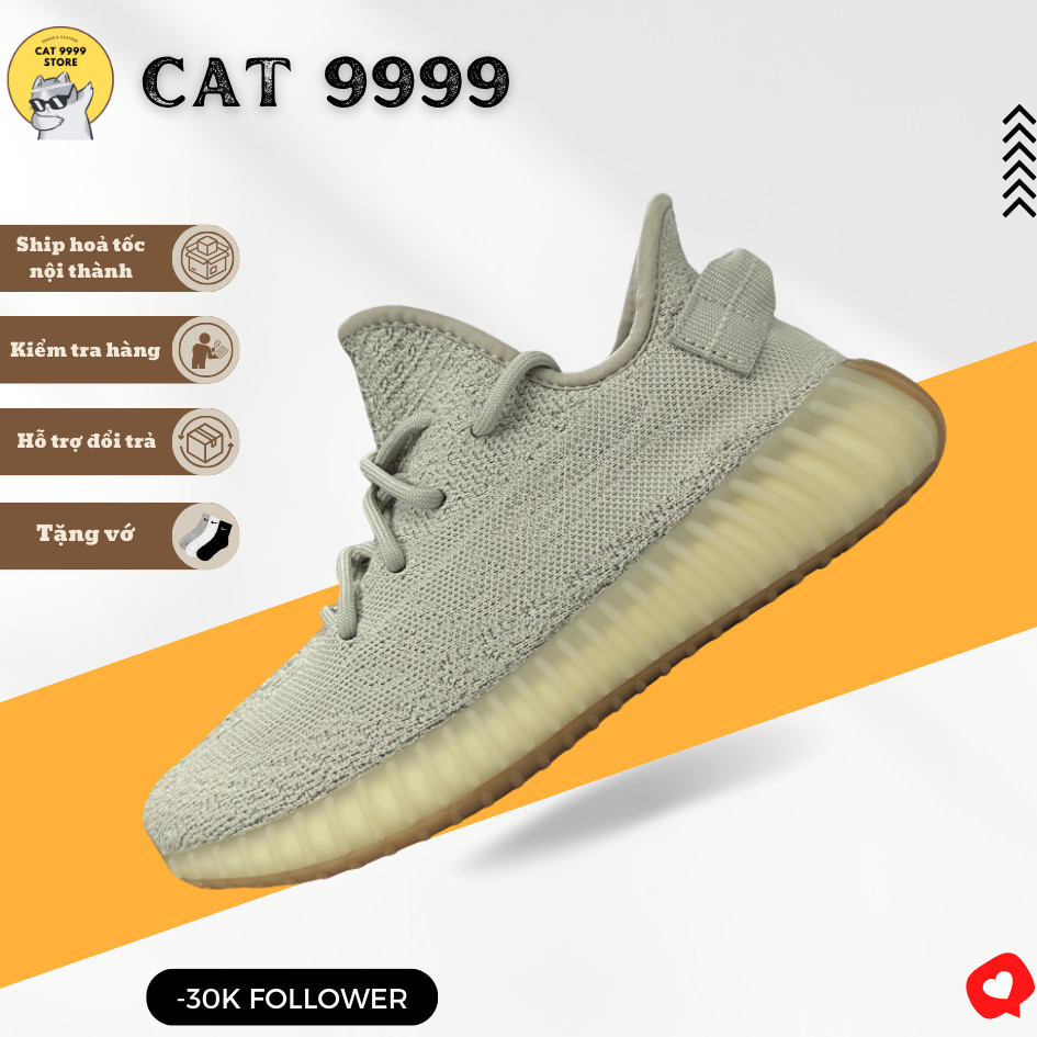 Giày Yz Boost 350 V2 Sesame, Yz 350 Xám Xi Măng Bản Cao Cấp Boost Nén Hạt - CAT 9999 STORE