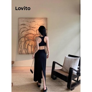 Đầm Lovito hở lưng màu trơn phong cách thanh lịch cho nữ LNE66492