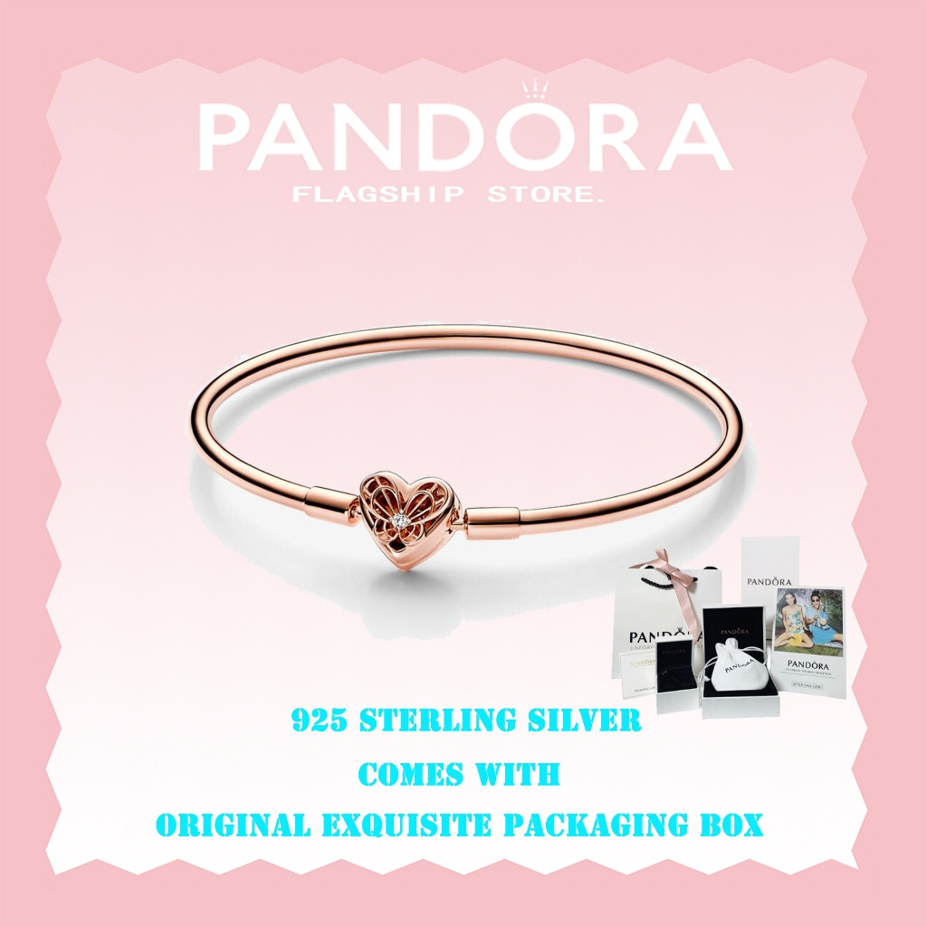 Vòng tay Pandora chính hãng bạc 925 kèm hộp quà tặng cho phụ nữ, vòng tay trái tim và bướm vàng hồng