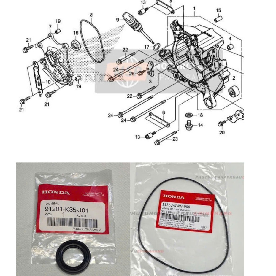 BỘ PHỚT MÂM LỬA AB 125 / LEAD 125 / PCX 125 / VARIO 125 - 91201K35J02 / 11363KWN901