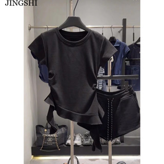 JINGSHI Áo kiểu nữ Áo phông nữ thun baby tee croptop ôm body trễ vai Xu hướng Fashion Casual Phong cách WTX25600KN 26Z250623